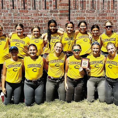 The Clinton Middle School softball team finished third in the recent Elk City Best of the West Softball Tournament. Pictured in front, from left, are Laney Anderson, Tatum Fanshier, Paisley Ruyle, Olivia Cates, Hadley Meget and Madison Walker; back, Coach The Clinton Middle School softball
