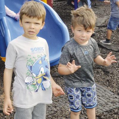 Robert Jefferson, left, and Braxton Morris were both startled while running around. CDN | Christian Jacobsen