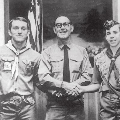 50 YEARS AGO Mike Crowl, left, son of Mr. and Mrs. Ralph Crowl, and Bobby Winchester, son of Dr. and Mrs. Jim Winchester, received scouting’s highest honor – the Eagle rank – in a court of honor ceremony at the Church of Christ. Shown congratulating CLINTON’S HISTORY