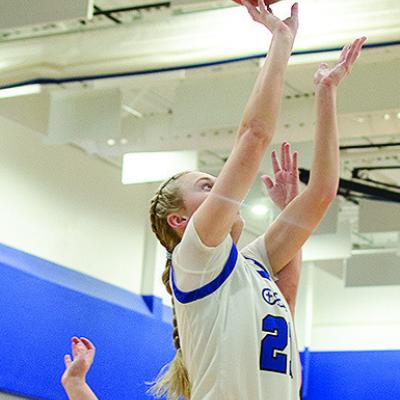 Corn Bible Academy’s Gretta Geisler goes up for the jump shot during the Lady Crusaders’ home win over Olustee-Eldorado. CDN | Sam Goodwyn