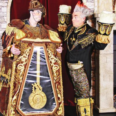 “Beauty and the Beast” characters Cogsworth, (Lake Carpenter) left, and Lumiere (Dean McSpadden) are comical highlights during this Southwest Playhouse production. Remaining show times will be available April 15 and April 16. CDN | Keri Staggs Beauty and the Beast’ enchants audience at SWPH