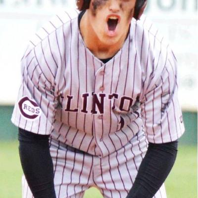 CDN | Collin Wieder Clinton junior Manning McAtee celebrates after giving the Reds the lead with an RBI double lined to center field in the eighth inning. Article Image Alt Text