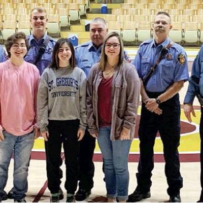 CDN | Courtesy Photo At the texting and driving assembly are, front row from left, Clinton High School students Marquez Borjas, Loren Coleman and Cassidy Blanchard; and back row, Clinton fire fighters Dylan Abner, Tyler Calvert an Distracted driving focus of CHS assembly