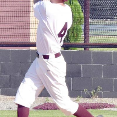 Grady Gaunt hits a towering shot to the outfield and watches the ball soar through the air before he runs to first base. CDN | Josh Jennings Grady Gaunt competes in OK State