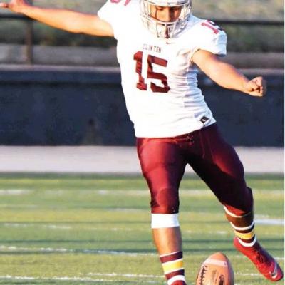CDN | John Kinsey Clinton senior kicker Marco Rodriguez prepares to kick off against Lawton MacArthur. Rodriguez has recorded 17 touchbacks through nine games, as of Friday afternoon. Rodriguez logging best year of career