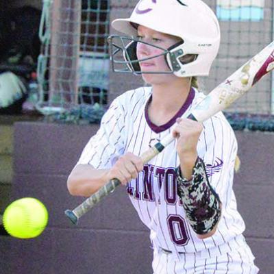 Addison Newcomb slap hits the ball and gets on base. CDN | Josh Jennings Clinton softball gathers momentum before districts