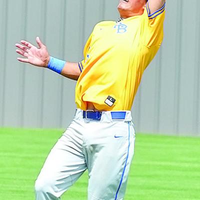 A-B’s Orsan Jubara stretches out with the sun in his eyes to record an out during the Indians’ Class A semfinal game Friday against Amber-Pocasset in Shawnee. CDN | Sam Goodwyn A-B baseball falls one game short of title game