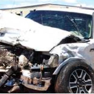 This was what Austin Walpole’s pickup looked like after another auto pulled in front of it Saturday night. Article Image Alt Text