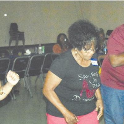 C. Treca Farmer, Gwen Scurlock Ingram, Leo C. Bray and Jenice Phillips dance at the recent Excelsior School Reunion Social at the Cheyenne and Arapaho Community Center CDN | Caleb Blanchard Time to boogie