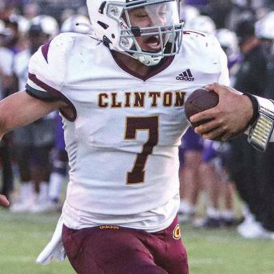 Caden Powell breaks a tackle during Clinton’s 54-14 trouncing of Chickasha. CDN | Adam Ewing Powell receives accolades