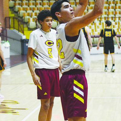 Clinton’s JJ Ruiz shoots the ball during warm-ups prior to the beginning of the second half of the JV game against Canute’s varsity team Tuesday in the Tornado Dome. CDN | Sam Goodwyn Clinton’s JJ Ruiz shoots the ball during warm-ups prior to the beginning of the second half of the JV game against Canute’s varsity team Tuesday in the Tornado Dome. CDN | Sam Goodwyn