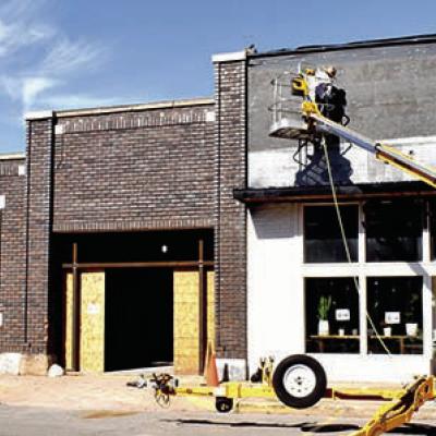 Construction continues on the front of Strayhouse and Long-Bell Brewery. CDN | Staff photo Local teamwork helps create Long-Bell Brewery