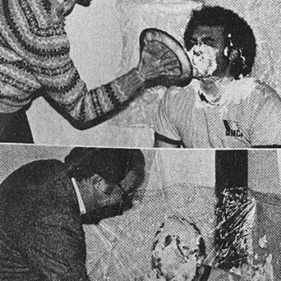 40 YEARS AGO At top, Gerry Jehling takes a pie to the face from Valerie Lorenz and below, Bill Wagner suffered a similar fate from Wayne Holder as a result of the YMCA membership drive. CLINTON’S HISTORY 10, 20, 30 AND 40 YEARS AGO
