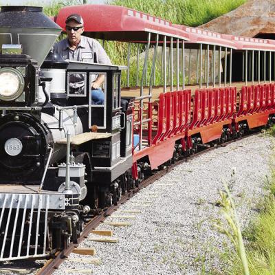 Streets Maintenance Supervisor Craig Tucker drives the Acme Brick Park Train. The train had long been out of commission, but is ready to roll again. CDN | Caleb Blanchard Train at Acme Park back in operation