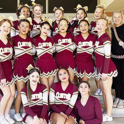 The Clinton High School cheer group is all smiles as they prepare to head to the Class 4A State Cheer Competition in Moore. Pictured in front, from left, are Perla Labastida, Ciela Burns and Adrean Rodriguez; second row, Bella Bridgeman, Azlynn Salinas, C Clinton cheers heads to state competition