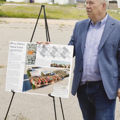 Developer Carter Ransom explains what repurposing the Ice District Motor Court would mean to Clinton. CDN | Michael Maresh Developer Carter Ransom explains what repurposing the Ice District Motor Court would mean to Clinton. CDN | Michael Maresh