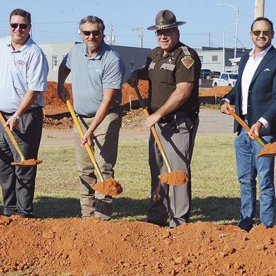 From left, MacCo Onsite Superintendent Maxwell Murray, MacCo Project Manager Mike Strickland, Clinton City Manager Robert Johnston, Design Architects Plus President Kahle Wilson, Executive Director of the Oklahoma Department of Transportation Tim Gatz, Ch