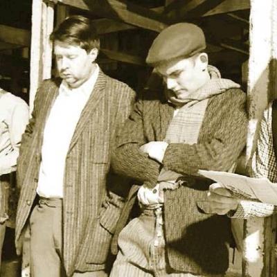 CDN | Robert S. Bryan Waiting in line to apply for a job in a scene from “Yes, Virginia, There Is a Santa Claus,” are, from left, Shawn Wilson, Mark Henry, Wesley Javorsky and Zach Perry. ‘Yes Virginia’ unique theater experience