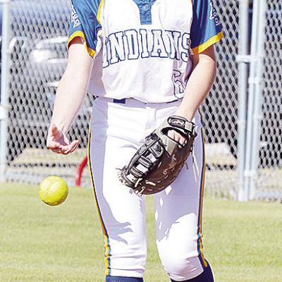 Arapaho-Butler’s Katelyn Garibay throws the ball back to the pitcher during the Lady Indians’ home game against Leedey. CDN | Sam Goodwyn Arapaho-Butler’s Katelyn Garibay throws the ball back to the pitcher during the Lady Indians’ home game against Leedey. CDN | Sam Goodwyn
