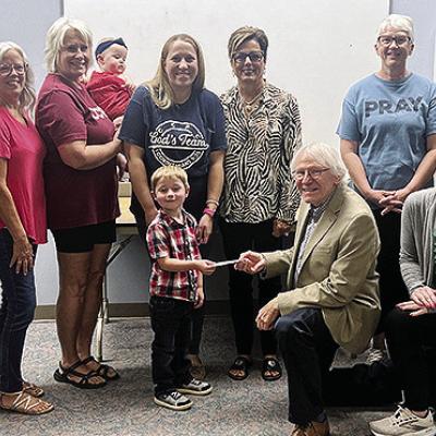 Multi County Youth Services received a donation of $500 from Cumberland Presbyterian Church’s recent salad luncheon. Pictured standing from left are Natalie Vowell, Rhonda Shepherd, Karen Murray, Jennifer Vowell, Isla Mae Ronayne, Chelsei Ronayne, Canda Church makes donations from annual salad fundraiser