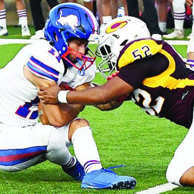Clinton’s No. 52 Alan Ruiz takes down the Chandler ball carrier in the Red Tornadoes’ win over the Lions this season at the Tornado Bowl. CDN | John Kinsey Football senior looks to help people after college
