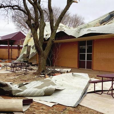 Wind damage at Clinton High School