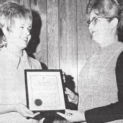 50 YEARS AGO Mrs. Anita Morrison (right) is shown receiving the Beta Sigma Phi “First Lady of the Year” award from Mrs. Junior Waller. The award was presented for Morrison’s outstanding service to the community, especially in working with the youth. CLINTON’S HISTORY 10, 20, 30 AND 50 YEARS AGO
