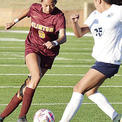 Clinton’s No. 9 Jimena Solis changes direction to avoid the Putnam City West defender in the Tornado Bowl. CDN | Sam Goodwyn Clinton’s No. 9 Jimena Solis changes direction to avoid the Putnam City West defender in the Tornado Bowl. CDN | Sam Goodwyn