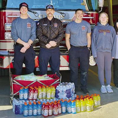 The Clinton High School National Honor Society gave back to the community by creating and delivering care packages to the Clinton Fire Department. Their generosity comes just in time for the busy grass fire season. Pictured from left are Omar Ortiz, Zacha The Clinton High School National Honor Society gave back to the community by creating and delivering care packages to the Clinton Fire Department. Their generosity comes just in time for the busy grass fire season. Pictured from left are Omar Ortiz, Zacha