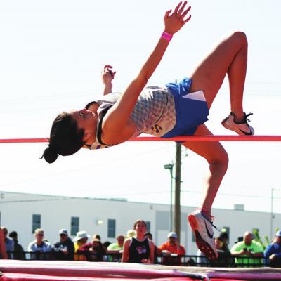 Arapaho-Butler’s Jada Akin clears the high jump bar in the Class A State Track Meet. CDN | Courtesy photo Arapaho-Butler competes in Class A State Track Meet