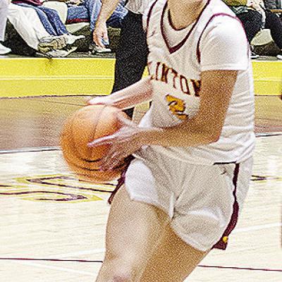 Clinton’s Paisley Ruyle drives the ball toward the hoop during the Lady Reds’ game against Blanchard Friday in the Tornado Dome. CDN | Sam Goodwyn