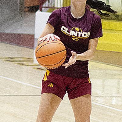 Clinton’s Rhylee Chagolia aims the basketball as she prepares to shoot it during basketball practice in the Tornado Dome. CDN | Sam Goodwyn
