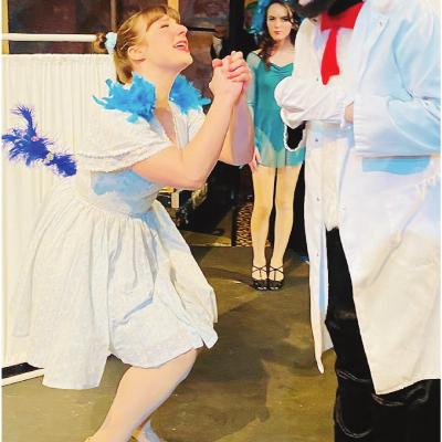 Emmi Madden, left, as Gertrude McFuzz, Lexus Wolfe, center, as the Bird Girl and Mark Henry as the Cat in the Hat prepare for Southwest Playhouse’s opening of “Seussical the Musical.” Performances are scheduled for Feb. 14, 15, 16, 21 Article Image Alt Text