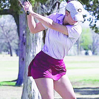 Clinton’s Grace Meacham brings her golf club up as she prepares to hit the ball during a tournament at Praire West in Weatherford. CDN | Courtesy Photo