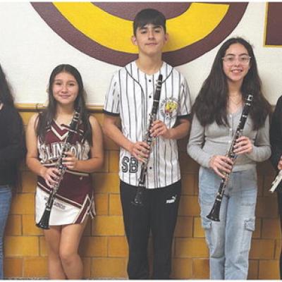 Clinton Middle School students, from left, Perla Torres, Luna Vargas Lopez, David Gutierrez, Valeria Guzman, and Hidekel Solorio were selected for the Southwestern Oklahoma Band Directors Association’s All-Region Honor Band.